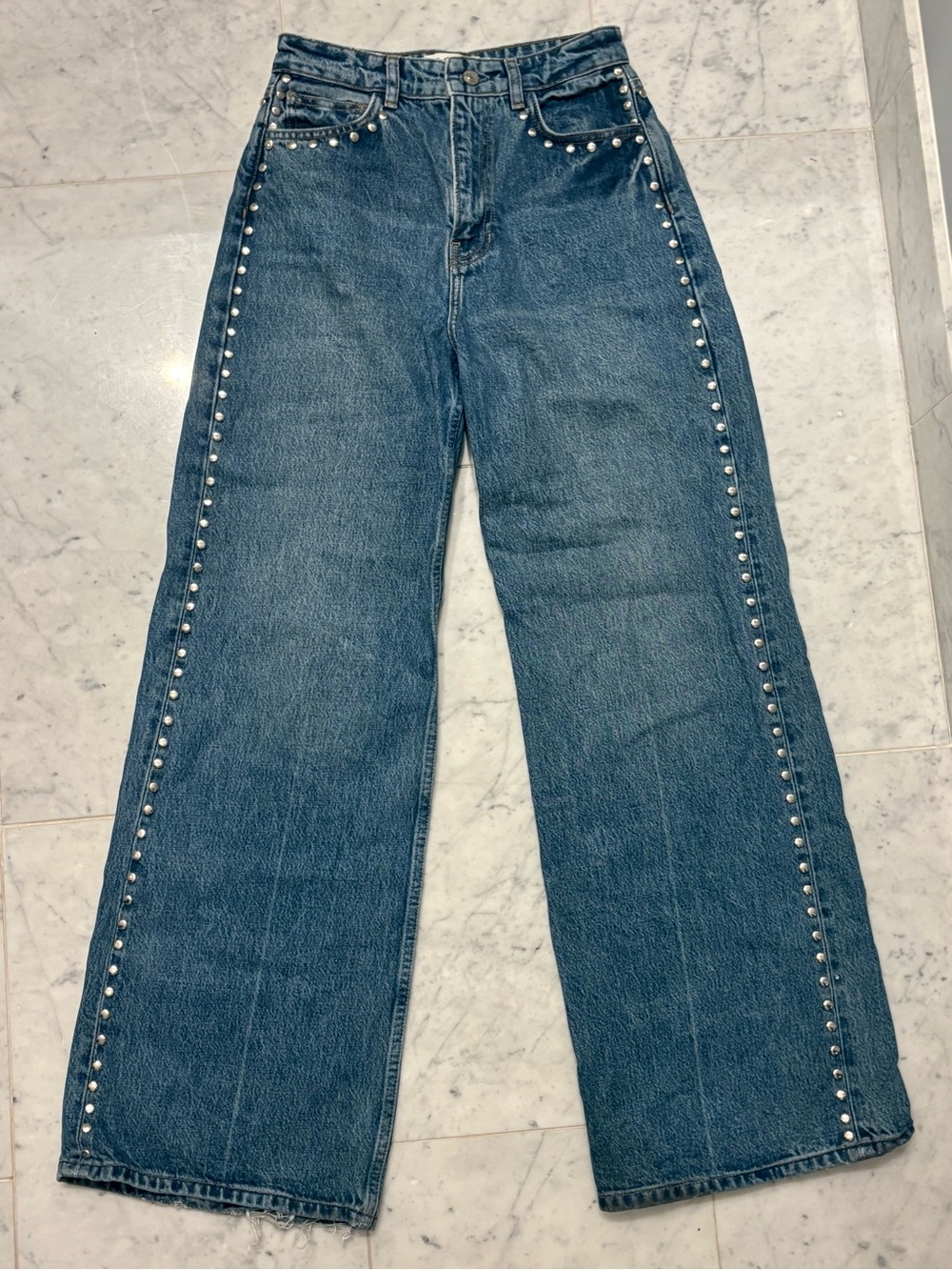 Reformation Cary Studded High Rise Wide Leg Jeans Size 26